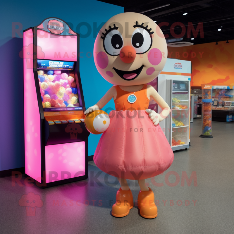 Peach Gumball Machine mascot costume character dressed with a Bikini and Tote bags