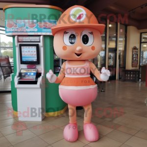 Peach Gumball Machine mascot costume character dressed with a Bikini and Tote bags
