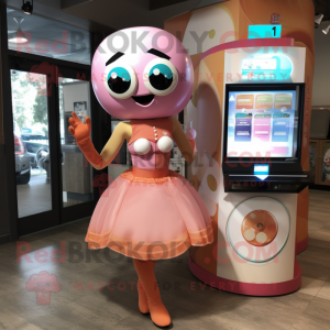 Peach Gumball Machine mascot costume character dressed with a Bikini and Tote bags