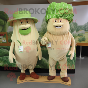 Tan Corned Beef And Cabbage mascot costume character dressed with a Overalls and Hats