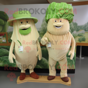 Tan Corned Beef And Cabbage mascot costume character dressed with a Overalls and Hats