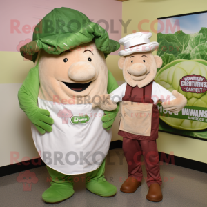 Tan Corned Beef And Cabbage mascot costume character dressed with a Overalls and Hats