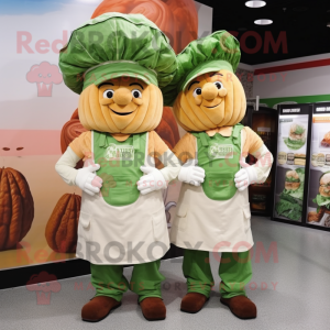 Tan Corned Beef And Cabbage mascot costume character dressed with a Overalls and Hats