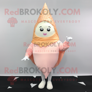 Peach Ice Cream Cone mascot costume character dressed with a Long Sleeve Tee and Shawl pins