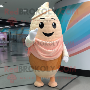 Peach Ice Cream Cone mascot costume character dressed with a Long Sleeve Tee and Shawl pins