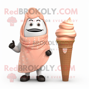 Peach Ice Cream Cone mascot costume character dressed with a Long Sleeve Tee and Shawl pins