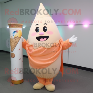 Peach Ice Cream Cone mascot costume character dressed with a Long Sleeve Tee and Shawl pins