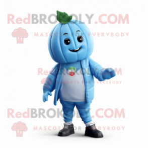 Sky Blue Melon mascot costume character dressed with a Bomber Jacket and Scarf clips