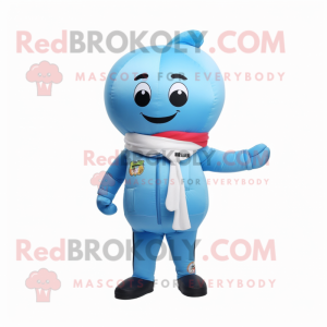 Sky Blue Melon mascot costume character dressed with a Bomber Jacket and Scarf clips