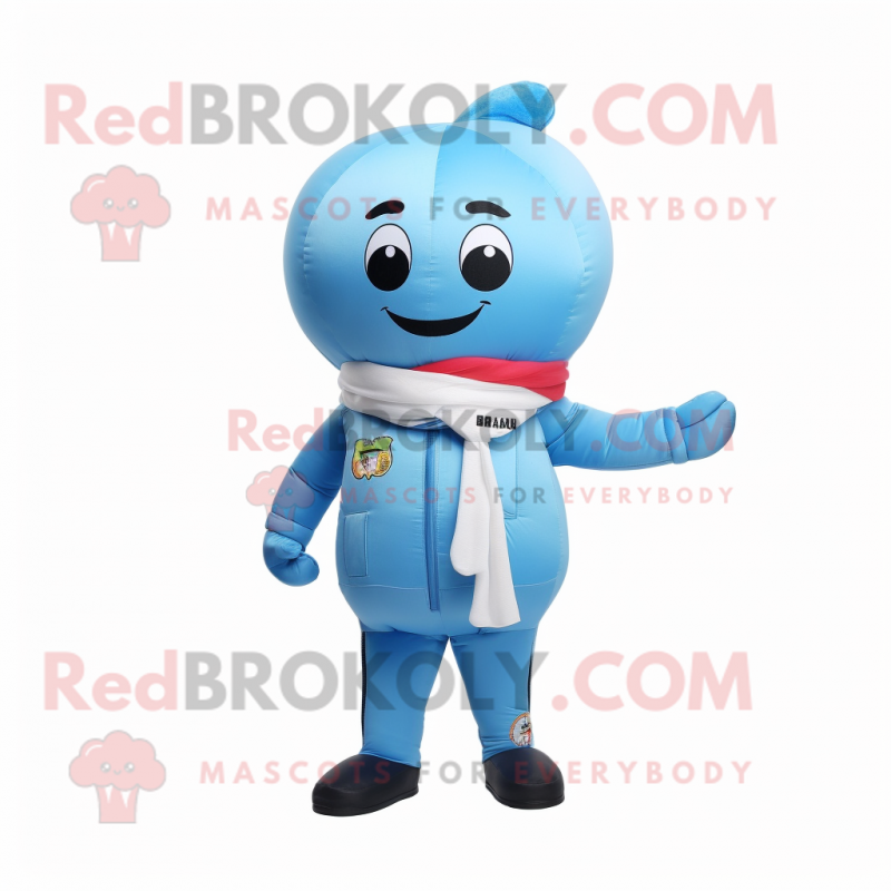 Sky Blue Melon mascot costume character dressed with a Bomber Jacket and Scarf clips