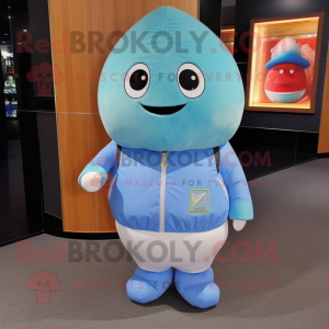 Sky Blue Melon mascot costume character dressed with a Bomber Jacket and Scarf clips
