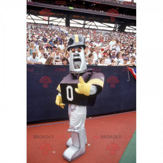 Kovově šedá robot maskot v baseballové oblečení - Redbrokoly.com