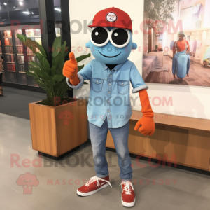 Rust Pepper mascot costume character dressed with a Chambray Shirt and Bracelet watches