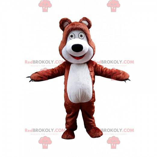 Mascotte bruine en witte teddybeer, teddybeerkostuum -