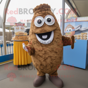 Brown Fish And Chips mascot costume character dressed with a Capri Pants and Scarf clips