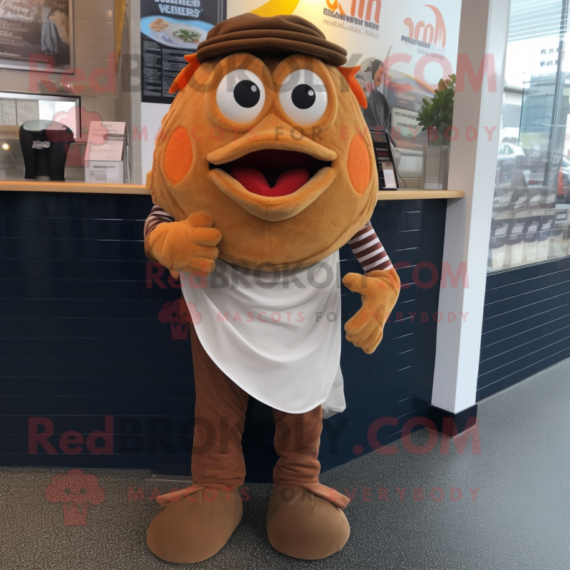 Brown Fish And Chips mascot costume character dressed with a Capri Pants and Scarf clips