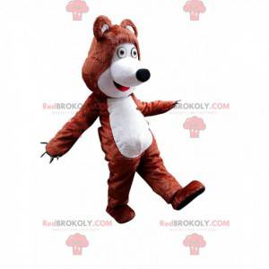 Mascotte de nounours marron et blanc, costume d'ours en peluche