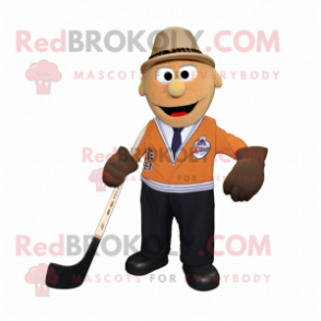 Tan Ice Hockey Stick mascot costume character dressed with a Suit Jacket and Suspenders