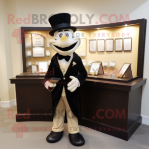 Beige Attorney mascot costume character dressed with a Tuxedo and Coin purses