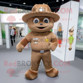Brown Alliance mascot costume character dressed with a Jumpsuit and Hat pins