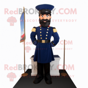 Navy Civil War Soldier mascot costume character dressed with a Evening Gown and Tie pins