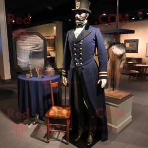 Navy Civil War Soldier mascot costume character dressed with a Evening Gown and Tie pins