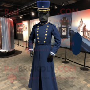 Navy Civil War Soldier mascot costume character dressed with a Evening Gown and Tie pins