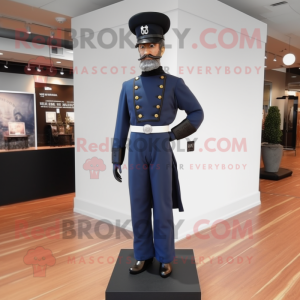 Navy Civil War Soldier mascot costume character dressed with a Evening Gown and Tie pins