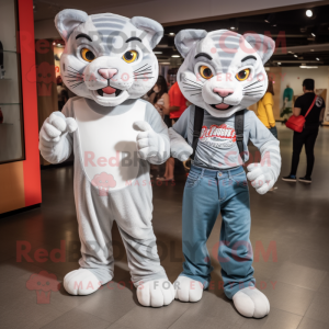 Silver Tiger mascot costume character dressed with a Boyfriend Jeans and Shoe clips