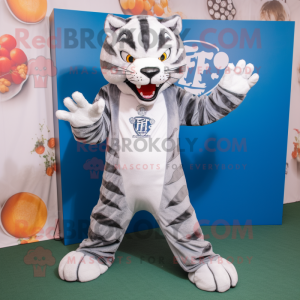 Silver Tiger mascot costume character dressed with a Boyfriend Jeans and Shoe clips