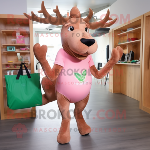 Peach Irish Elk mascot costume character dressed with a Leggings and Tote bags