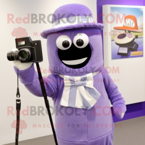 Lavender Camera mascot costume character dressed with a Dress Shirt and Mittens