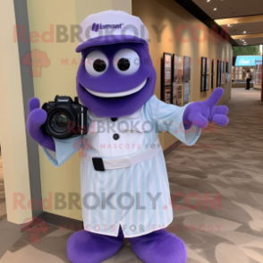 Lavender Camera mascot costume character dressed with a Dress Shirt and Mittens