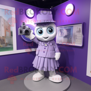 Lavender Camera mascot costume character dressed with a Dress Shirt and Mittens