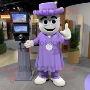 Lavender Camera mascot costume character dressed with a Dress Shirt and Mittens