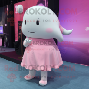 Pink Beluga Whale mascot costume character dressed with a Culottes and Hairpins