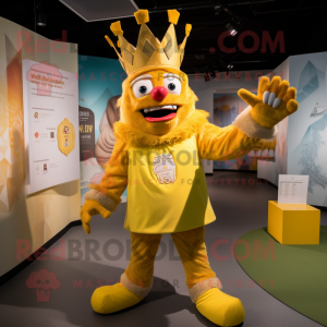 Yellow King mascot costume character dressed with a Romper and Mittens