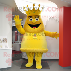 Yellow King mascot costume character dressed with a Romper and Mittens