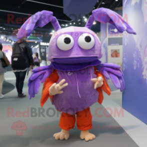 Lavender Crab mascot costume character dressed with a Parka and Headbands