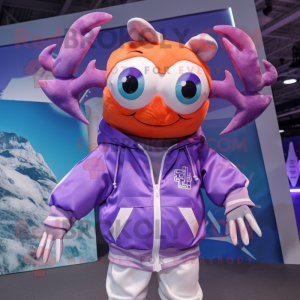 Lavender Crab mascot costume character dressed with a Parka and Headbands