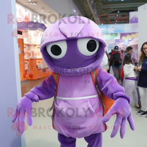 Lavender Crab mascot costume character dressed with a Parka and Headbands