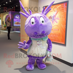 Lavender Crab mascot costume character dressed with a Parka and Headbands
