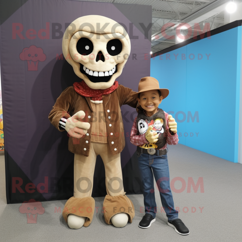 Brown Skull mascot costume character dressed with a Corduroy Pants and Watches Brown Skull mascot costume character dressed with a Corduroy Pants and Watches