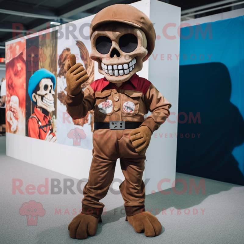 Brown Skull mascot costume character dressed with a Corduroy Pants and Watches