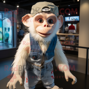 White Capuchin Monkey mascot costume character dressed with a Denim Shorts and Beanies