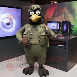 Olive Crow mascot costume character dressed with a Tank Top and Digital watches