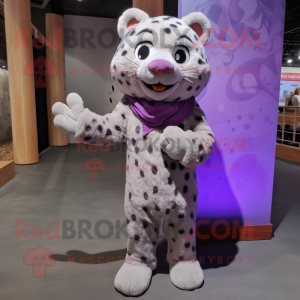 Lavender Leopard mascot costume character dressed with a Corduroy Pants and Rings