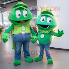Green Alliance mascot costume character dressed with a Boyfriend Jeans and Cummerbunds