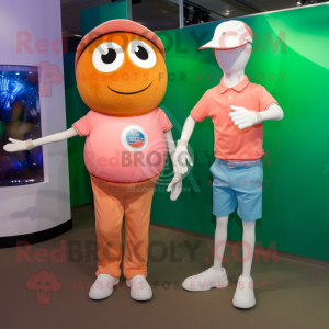 Peach Golf Ball mascot costume character dressed with a Boyfriend Jeans and Digital watches