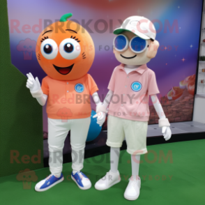 Peach Golf Ball mascot costume character dressed with a Boyfriend Jeans and Digital watches